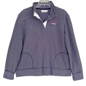 Vineyard Vine Pullover Jacket Women Large Blue White Striped Pocket Sweatshirt